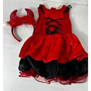 Toddler Girls 2-4 yrs Red Devil Costume Dress with Horns Halloween Cosplay‎